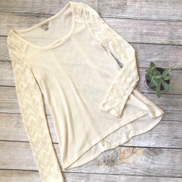 Lucky Brand Tops - {Lucky Brand} Crochet Long Sleeve Top